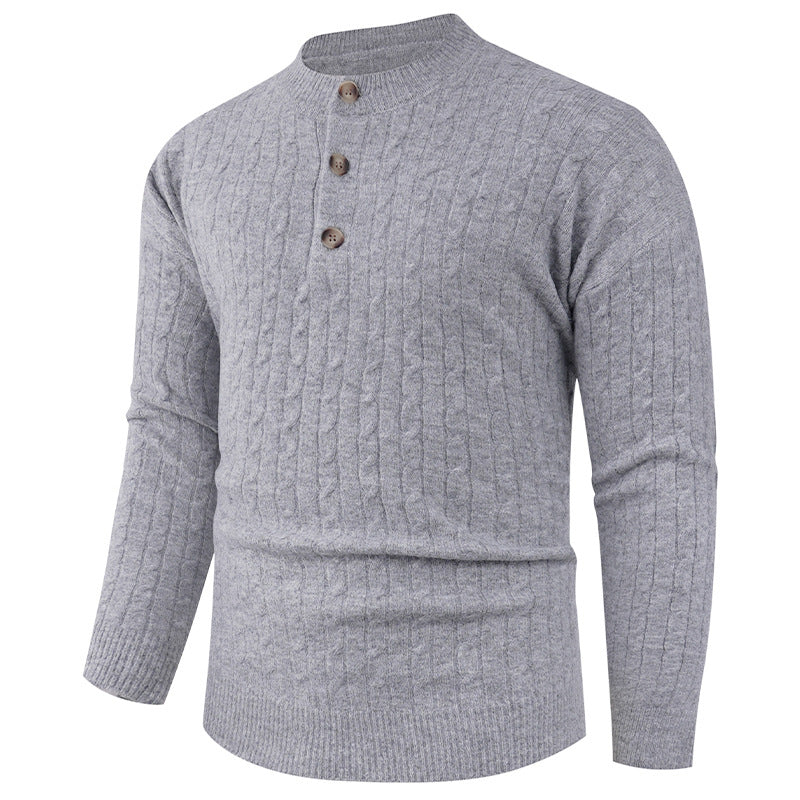 Herren Grobstrickpullover mit modernem Schalkragen und Knopfdetails Aliams