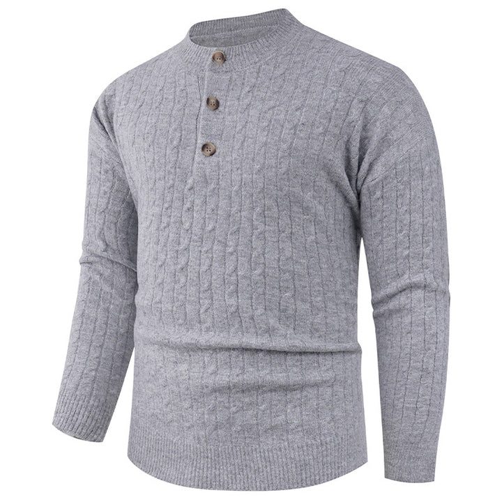 Herren Grobstrickpullover mit modernem Schalkragen und Knopfdetails Aliams
