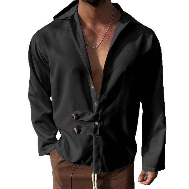 Herren schickes Langarmhemd mit asymmetrischem Kragen Aliams