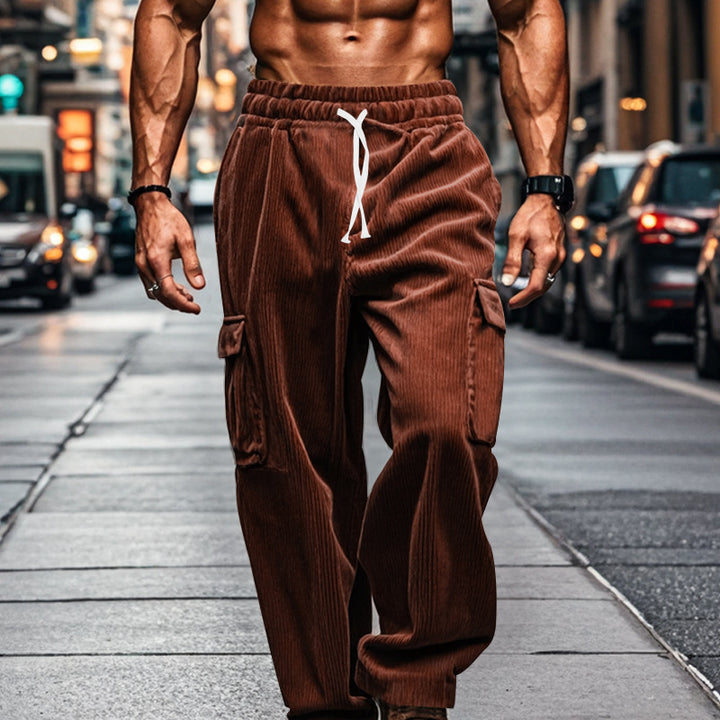 Herren weite Cargo-Hose mit funktionalen Taschen und elastischem Bund Aliams