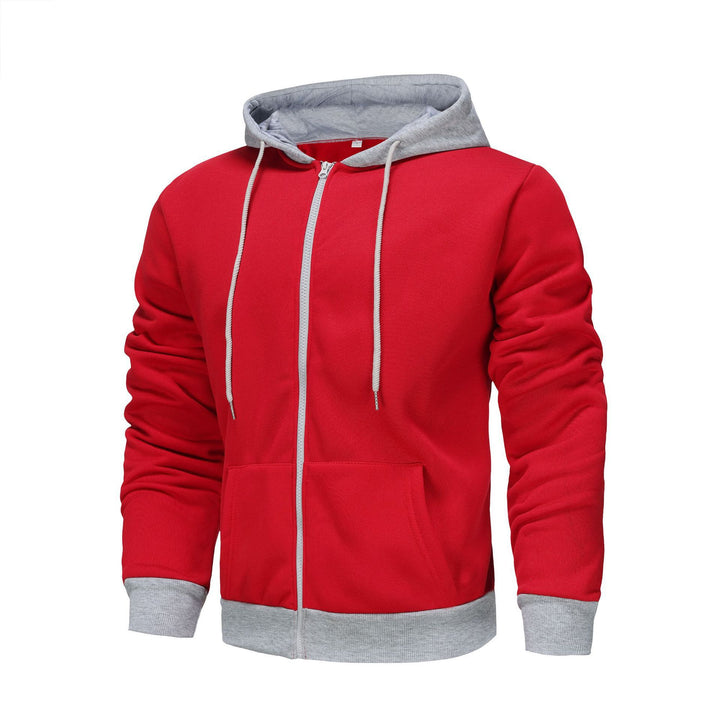 Herren Zip-Hoodie mit Kontrastfarbe und Kängurutasche Aliams