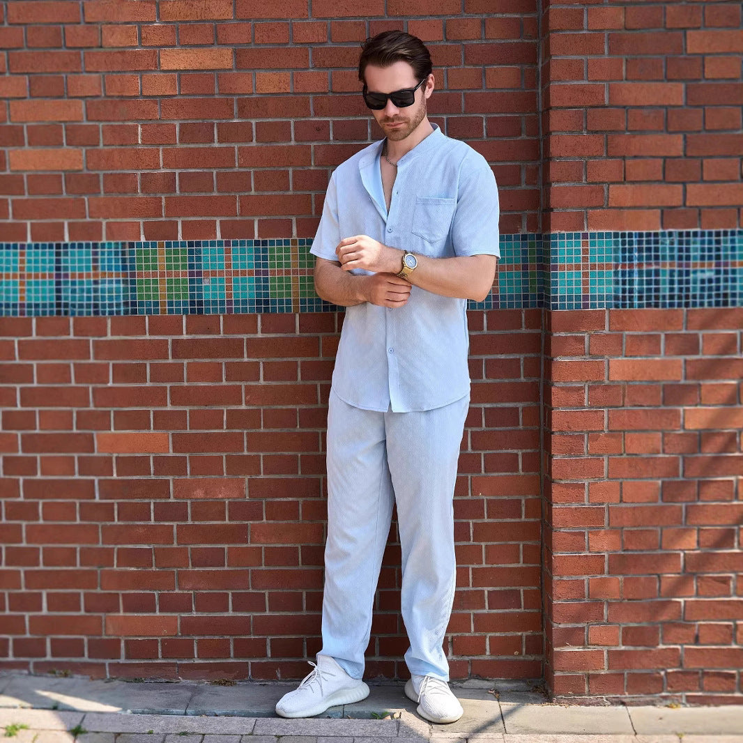 Herren bequeme Freizeitanzug mit Knopfleiste und praktischen Taschen Aliams