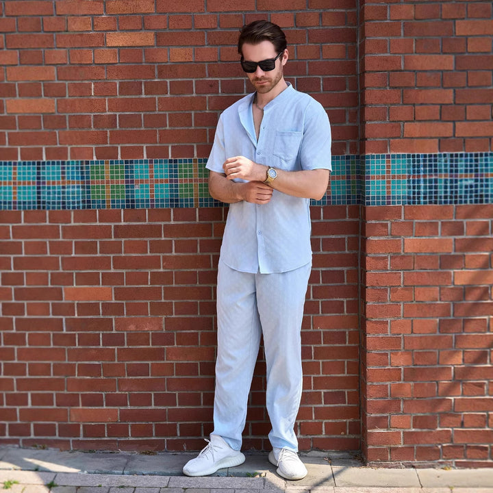 Herren bequeme Freizeitanzug mit Knopfleiste und praktischen Taschen Aliams