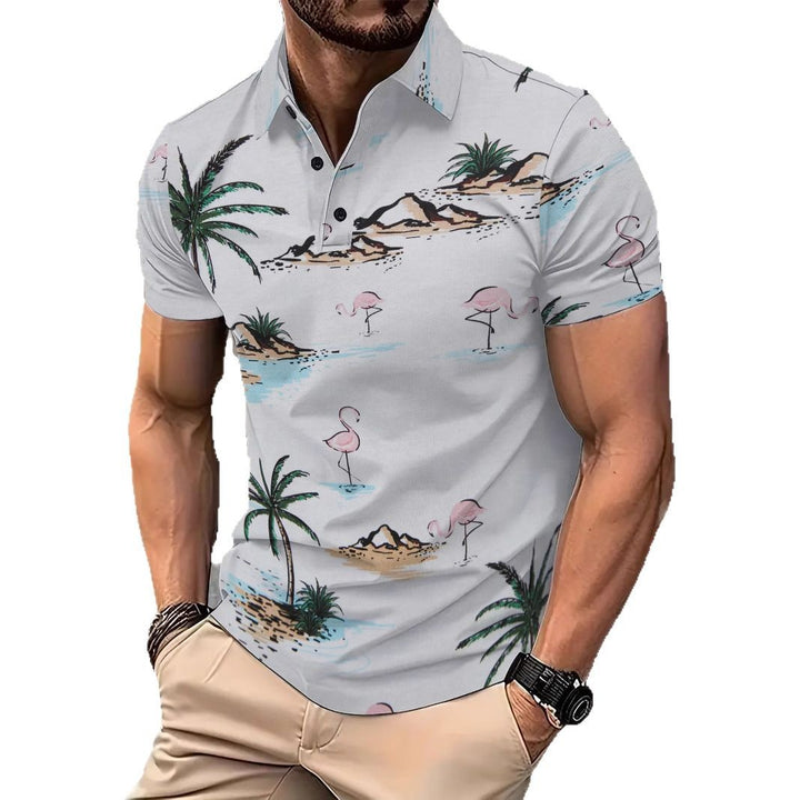 Herren Poloshirt mit tropischem Motiv und modernem Schnitt Aliams