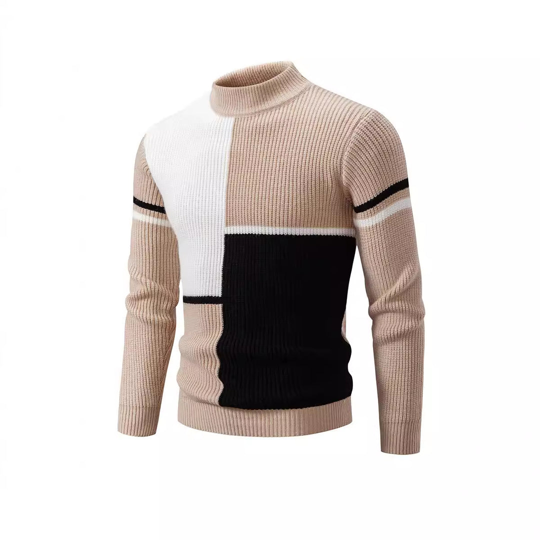 Herren Strickpullover mit modischen Farbblock-Design und hohem Kragen Aliams