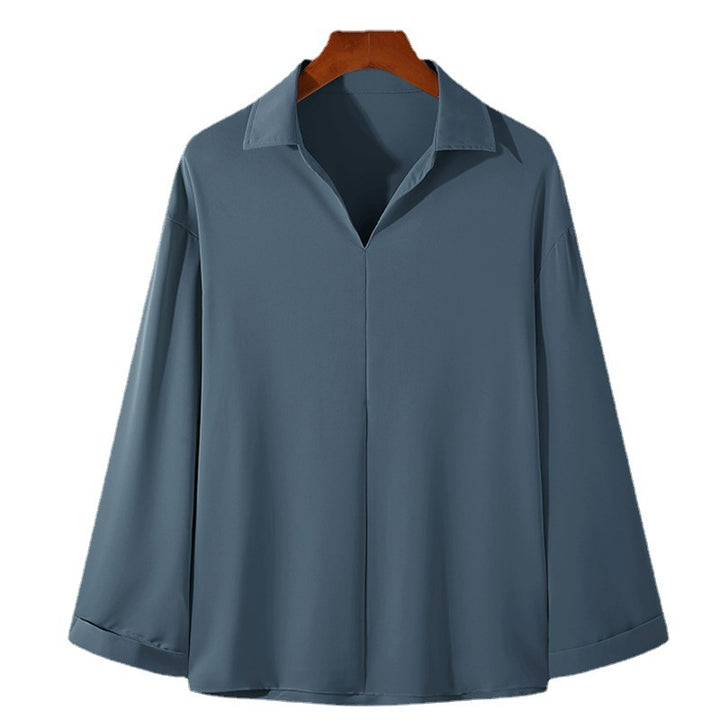 Damen Elegantes Langarmbluse mit modernem Kragen und fließendem Schnitt Aliams