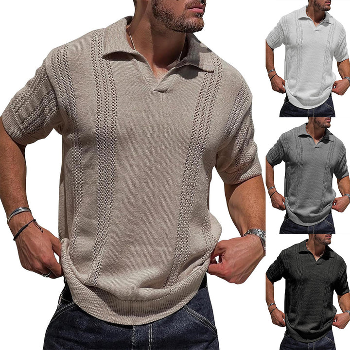 Herren Kurzarm Strickpullover mit strukturierter Oberfläche und Polokragen Aliams