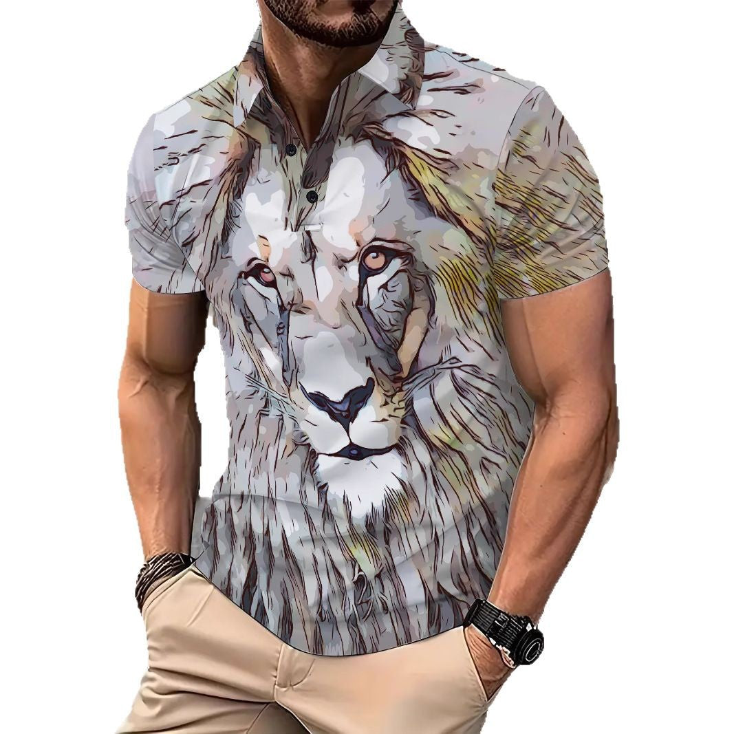Herren Kurzarm Hemd mit künstlerischem Tierdruck Aliams