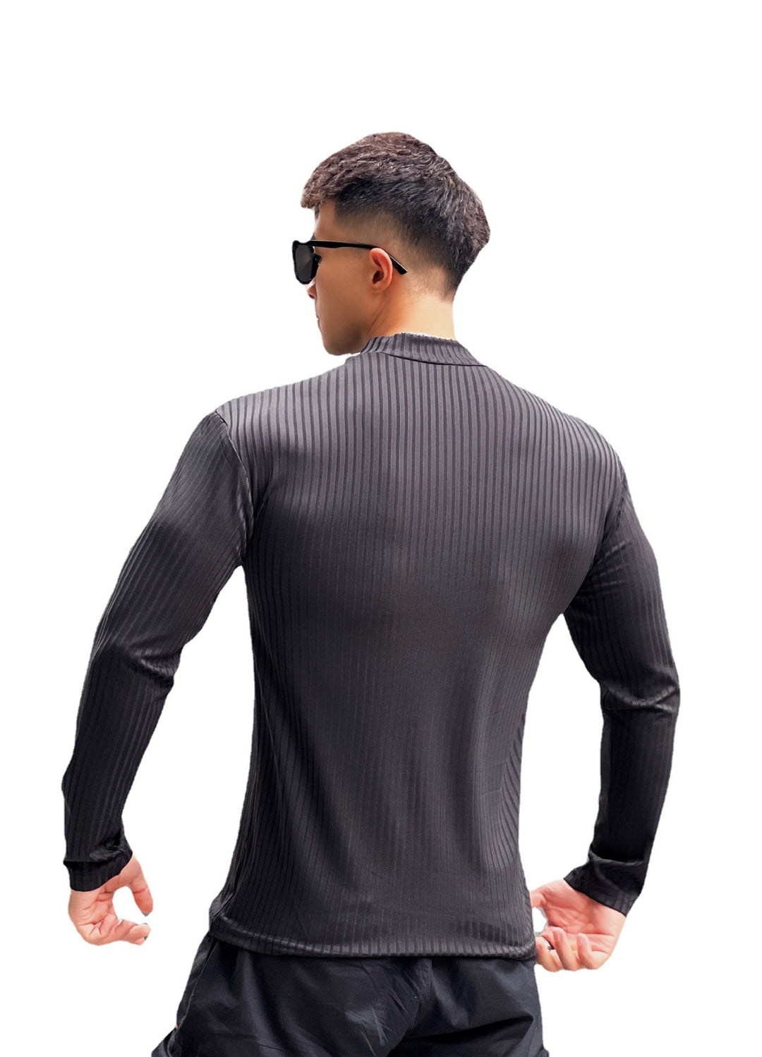 Herren Elegantes Langarmshirt mit Stehkragen und Rippstruktur Aliams