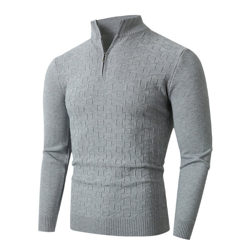 Herren Strickpullover mit modernem Zopfmuster und Halbreißverschluss Aliams