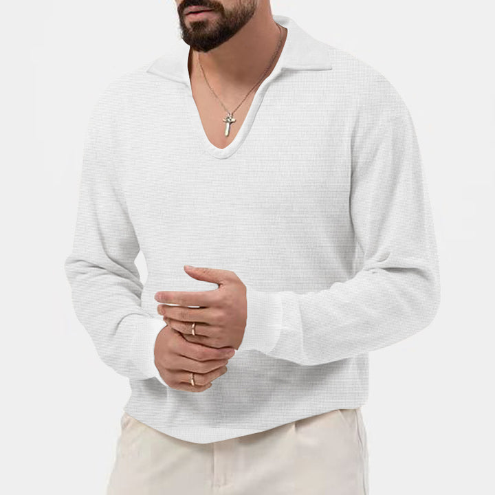 Herren eleganter Pullover mit tiefem V-Ausschnitt und strukturiertem Material Aliams