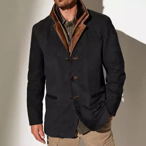 Herren stilvolle Wildlederjacke mit Kontrastkragen und praktischen Taschen Aliams