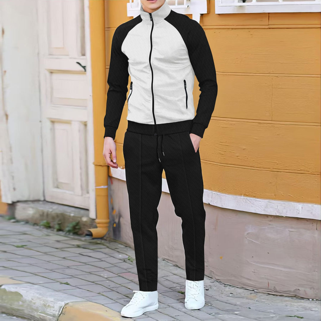 Herren sportlicher Trainingsanzug mit hohem Kragen und funktionalen Taschen Aliams