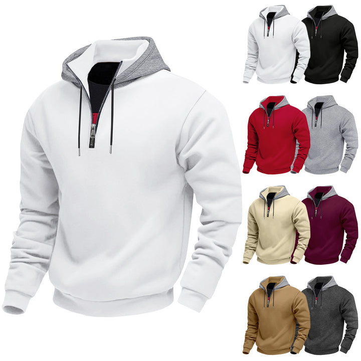 Herren Kapuzenpullover mit halbem Reißverschluss und kontrastierendem Innenfutter Aliams