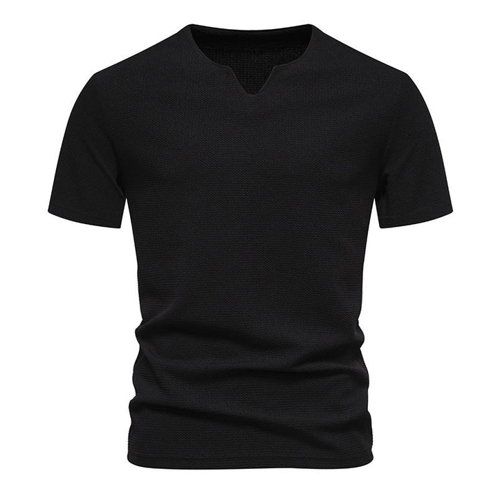 Herren Kurzarm T-Shirt mit modernem V-Ausschnitt und atmungsaktiver Struktur Aliams