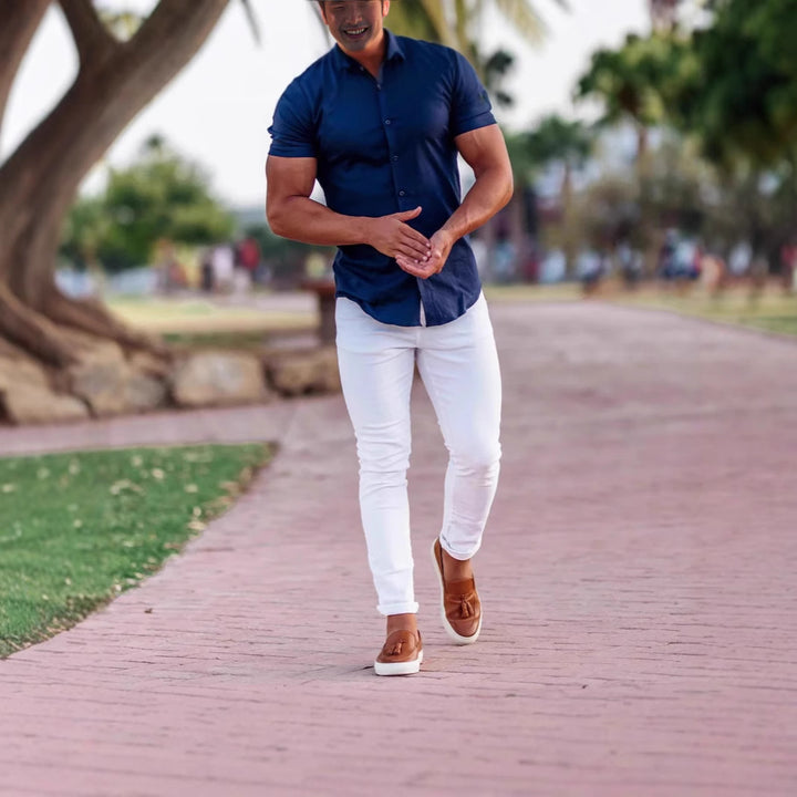 Herren Slim Fit Trousers aus elastischem Material mit seitlichen Taschen Aliams