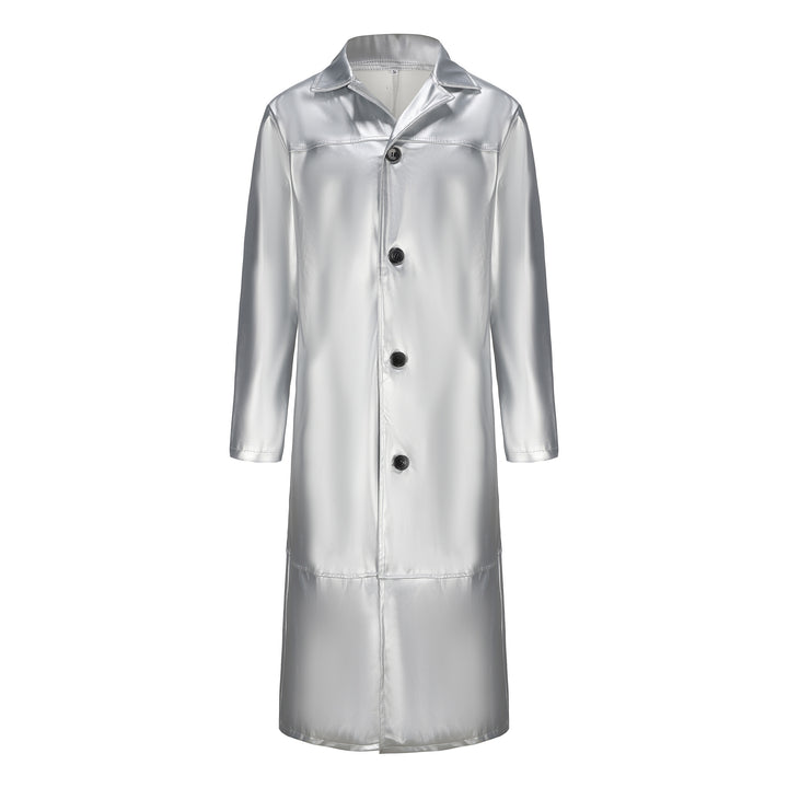 Herren eleganter Kunstledermantel mit doppeltem Knopfverschluss Aliams