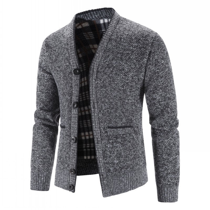 Herren Warm gefütterte Strickjacke mit modischem Schnitt Aliams