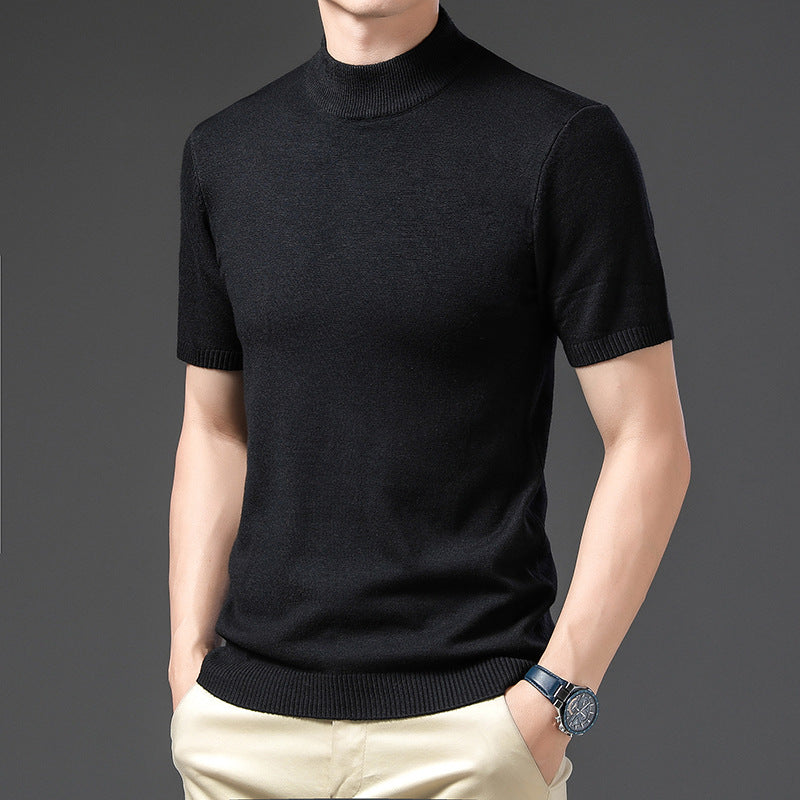 Herren elegantes Kurzarm-Pullover mit hochgeschlossenem Kragen Aliams