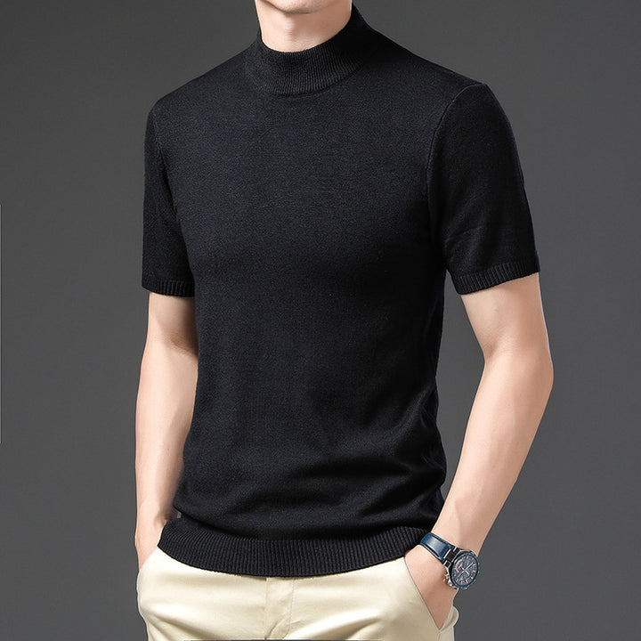 Herren elegantes Kurzarm-Pullover mit hochgeschlossenem Kragen Aliams