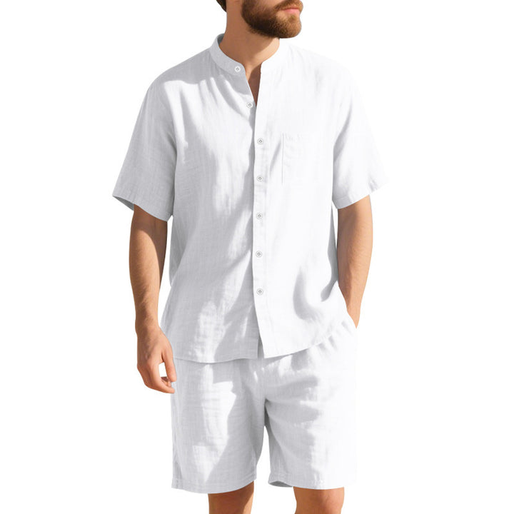 Herren Freizeit Outfit mit kurzärmligem Button-Down-Hemd und elastischen Shorts Aliams
