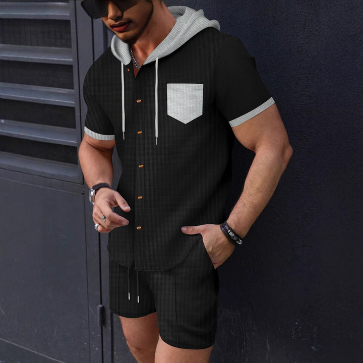Herren Funktionales Kurzarm-Hemd mit Kapuze und Shorts Set Aliams