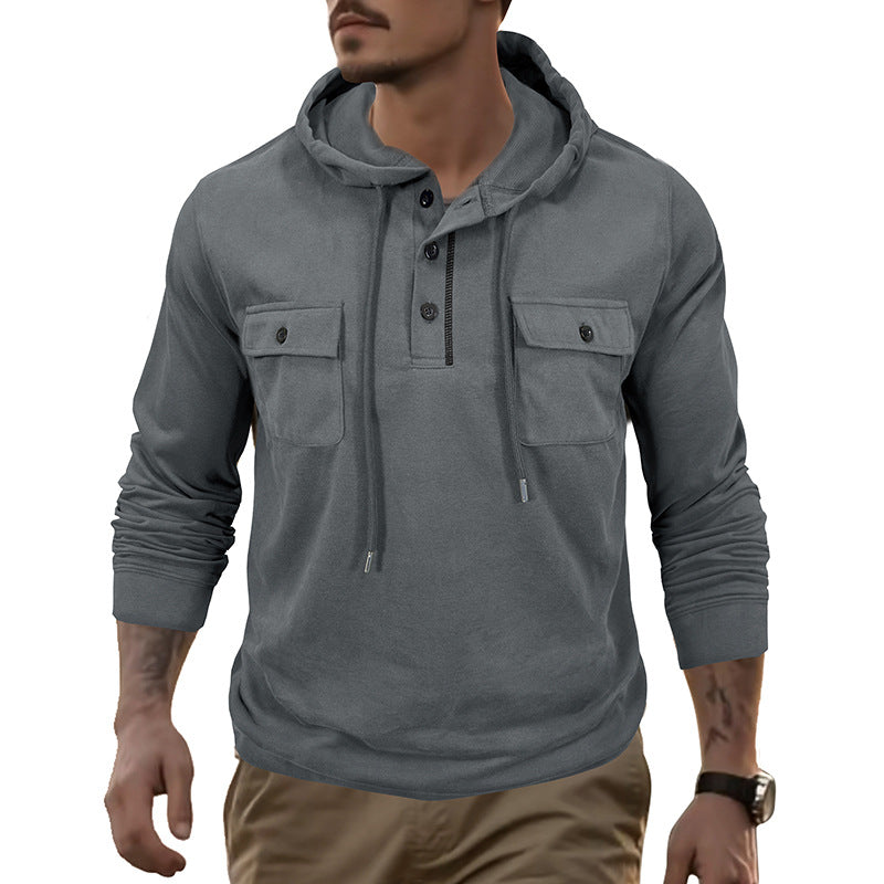 Herren Kapuzenshirt mit praktischen Brusttaschen und modischem Henley-Ausschnitt Aliams