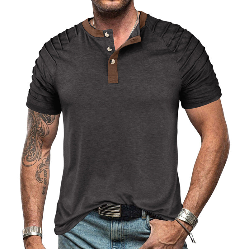 Herren Kurzarm-Henley-Shirt mit eleganter Knopfleiste und modischen Akzenten Aliams