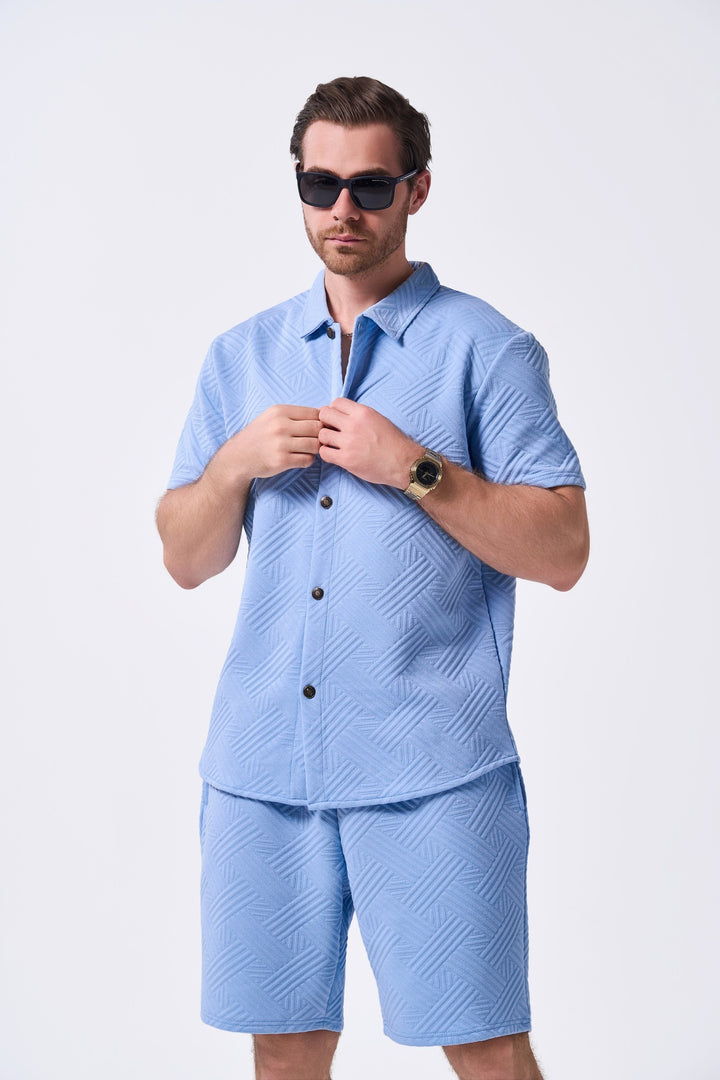 Herren Freizeit Kurzarmhemd und Shorts Set mit strukturiertem Muster Aliams