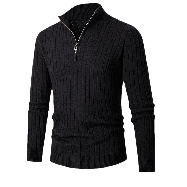 Herren eleganter Pullover mit halb hohem Reißverschluss und Rippstruktur Aliams