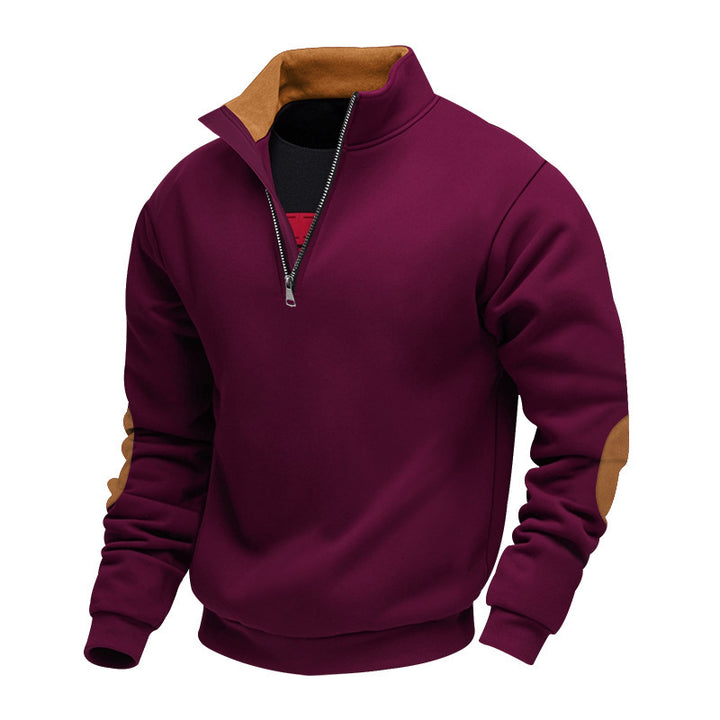 Herren sportlicher Half-Zip Pullover mit Kunstleder-Details und elastischen Bündchen Aliams