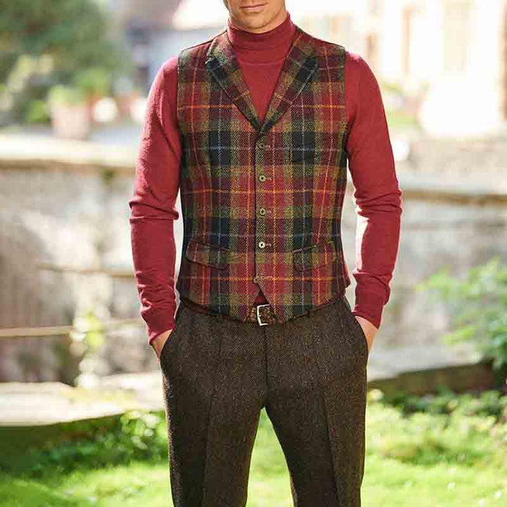 Herren elegante Karo-Weste aus feinstem Stoff mit effektvollem Schnitt Aliams