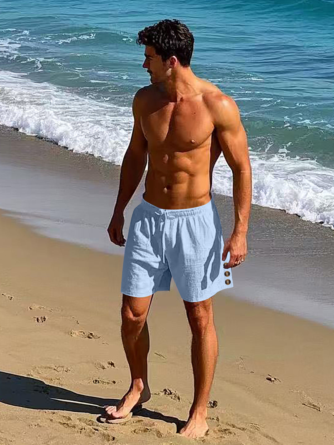 Herren lässige, atmungsaktive Strandshorts mit elastischem Bund und modernen Knopfdetails Aliams