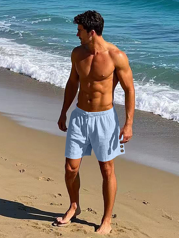 Herren lässige, atmungsaktive Strandshorts mit elastischem Bund und modernen Knopfdetails Aliams