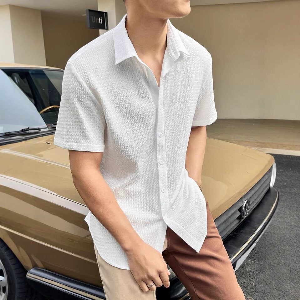 Herren Kurzarm-Hemd mit strukturiertem Gewebe und modischem Kragen Aliams