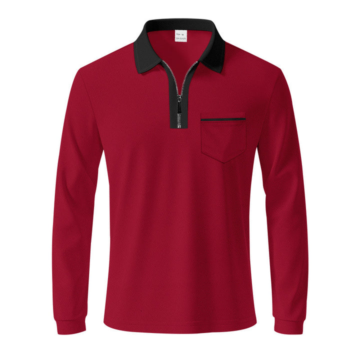 Herren Langarm-Polo mit Reißverschluss und Brusttasche Aliams