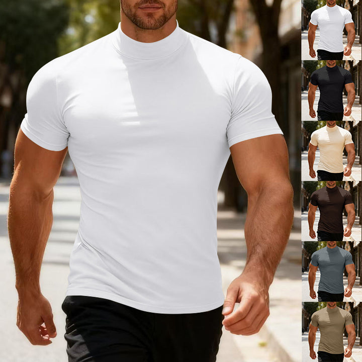Herren Sportliches Kurzarm-T-Shirt mit hohem Kragen Aliams