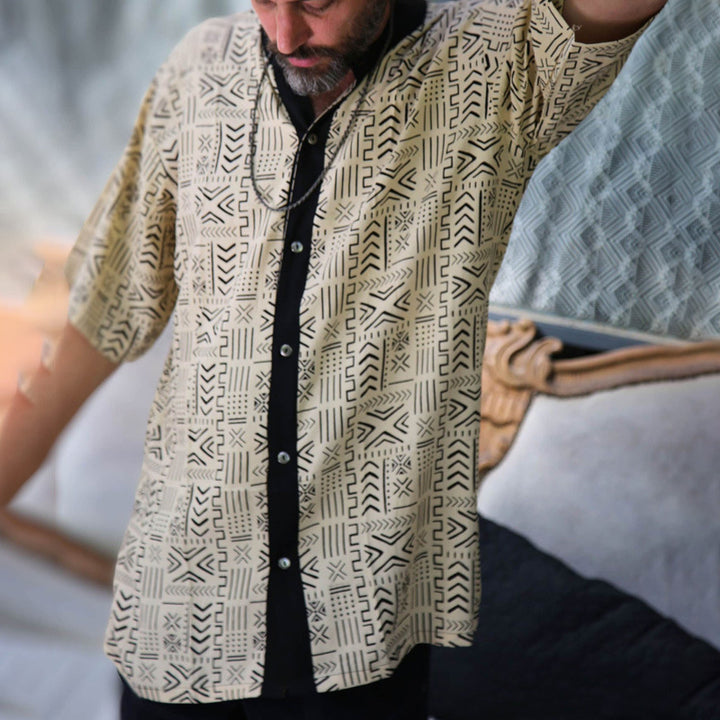 Herren Kurzarm-Hemd mit grafischem Muster Aliams