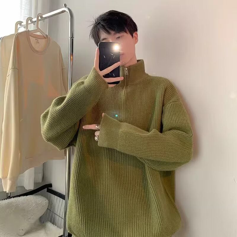 Herren Grobstrickpullover mit Stehkragen und Reißverschluss Aliams