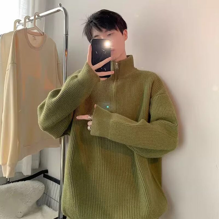 Herren Grobstrickpullover mit Stehkragen und Reißverschluss Aliams