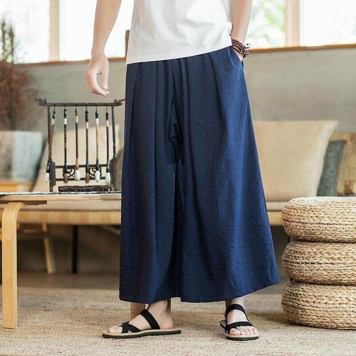 Herren Weit geschnittene Baumwollhose mit elastischem Bund und seitlichen Taschen Aliams