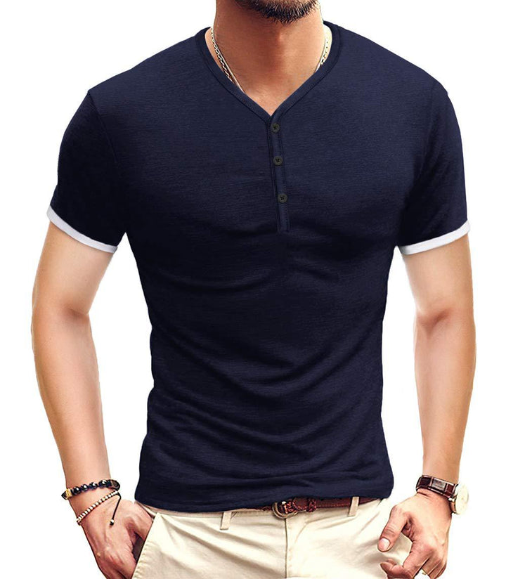 Herren Kurzarm-Henley-Shirt mit kontrastierenden Akzenten Aliams
