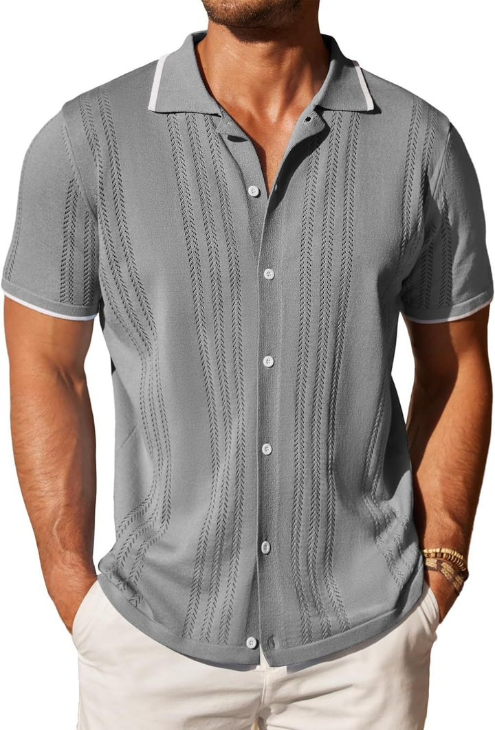 Herren Elegantes geknöpftes Kurzarmhemd mit strukturiertem Muster Aliams