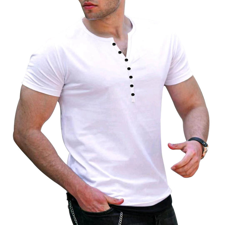 Herren Kurzarm-Henley-T-Shirt mit Knopfleiste und weichem Baumwollmaterial Aliams