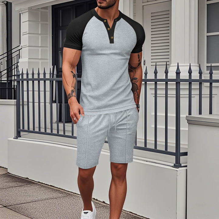 Herren Sportliches Oberteil mit Knopfleiste und Passenden Shorts Aliams