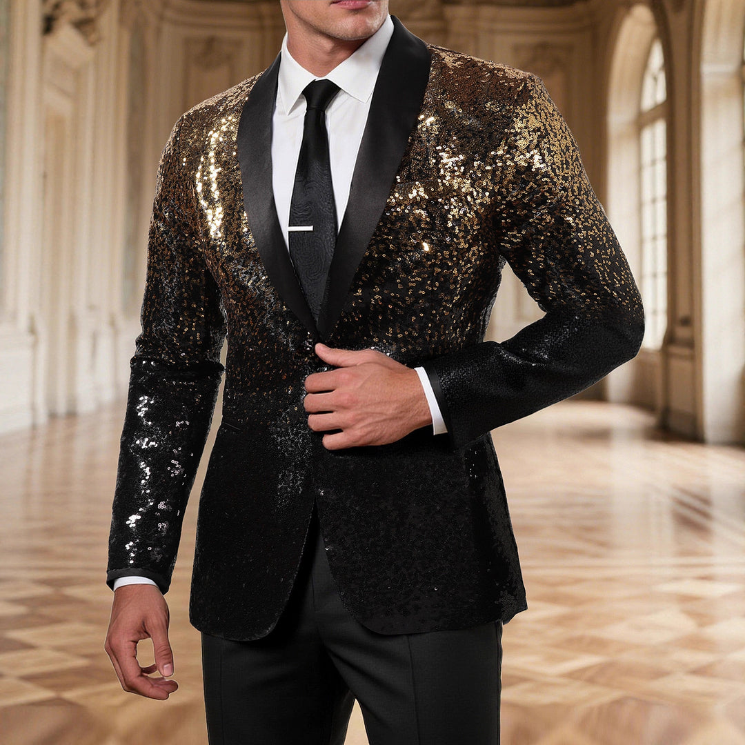 Herren eleganter Pailletten Blazer mit schwarzem Revers Aliams