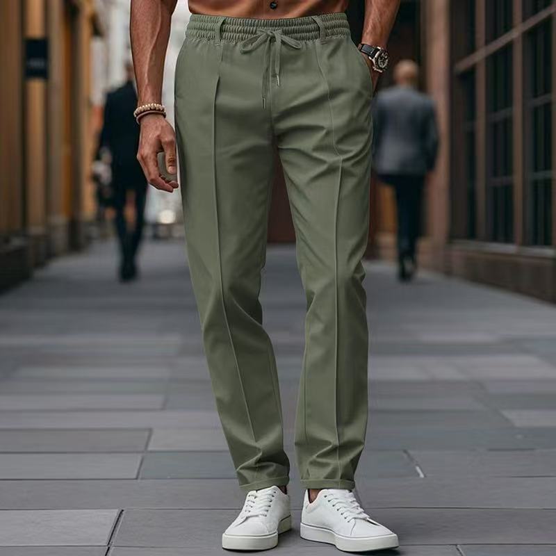 Herren elegante Freizeit-Hose mit elastischem Bund und seitlichen Eingrifftaschen Aliams