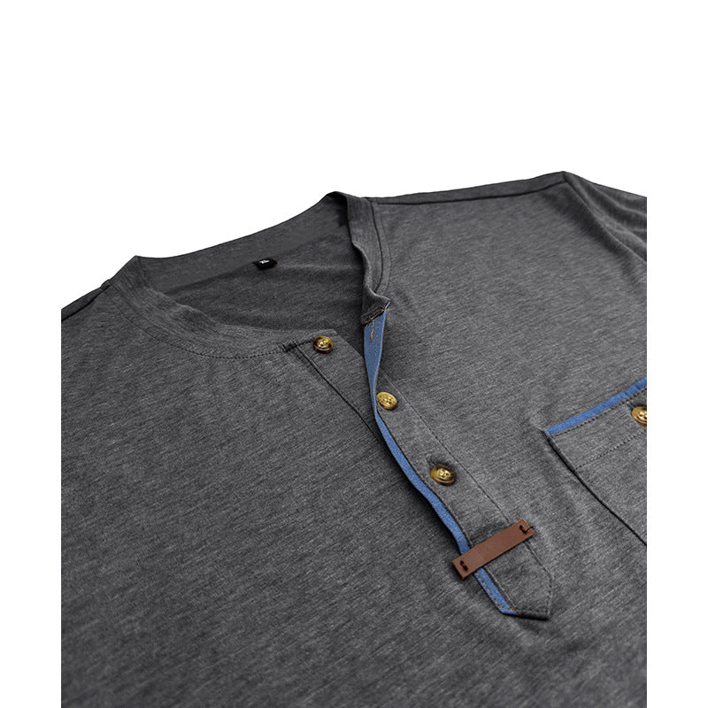 Herren Elegantes Langarm-Henley-Shirt mit kontrastierenden Details Aliams