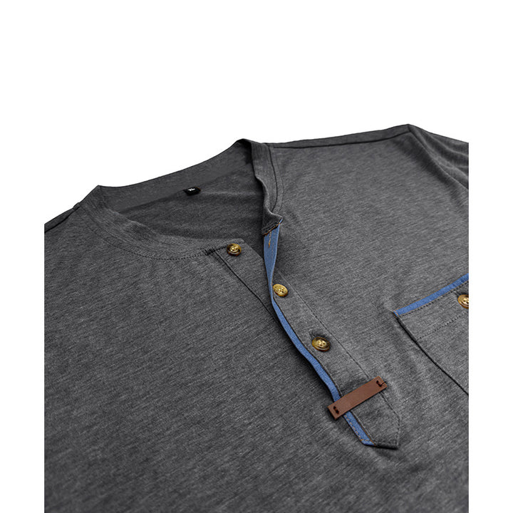 Herren Elegantes Langarm-Henley-Shirt mit kontrastierenden Details Aliams