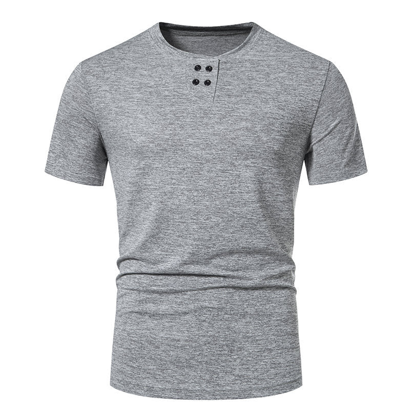 Herren Kurzarm-Henley-T-Shirt mit modischem Knopfdesign und atmungsaktiver Baumwollqualität Aliams